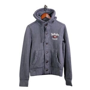 Hollister Y2K Hoodie Sweatshirt Small S Gray Button Up Fleece Classic Outdoor